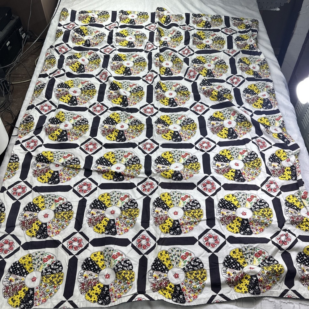 Vintage Dresden Plate Quilt Print Flat Sheet Floral Patchwork Retro Twin Full